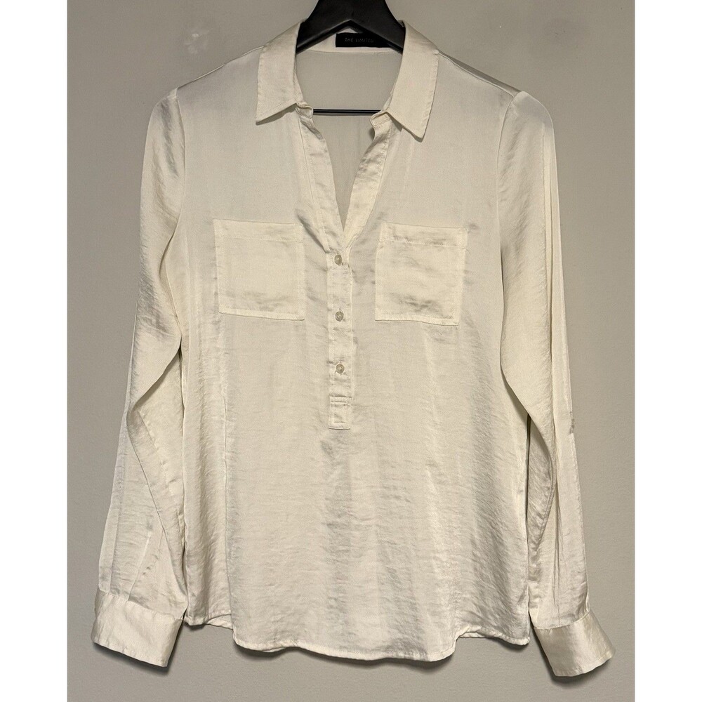 The Limited Ivory Long Sleeve Blouse Small Button-Up Pockets